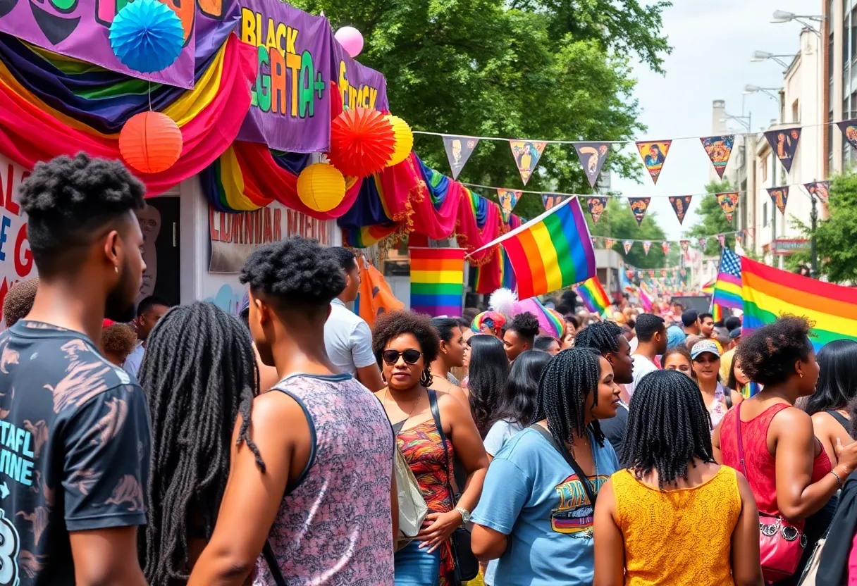 Celebration of Black LGBTQIA+ culture at the Tri-State Black Pride Weekend in Memphis with people engaged in festivities.