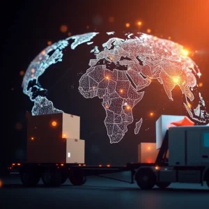 An abstract representation symbolizing logistics and global delivery.
