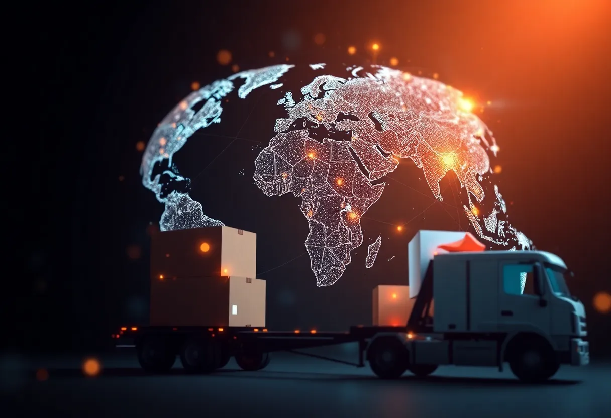 An abstract representation symbolizing logistics and global delivery.
