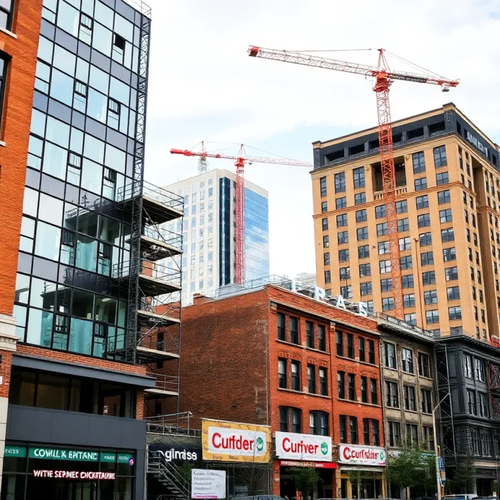 Construction site in Memphis with new buildings