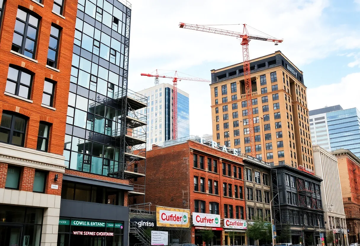Construction site in Memphis with new buildings
