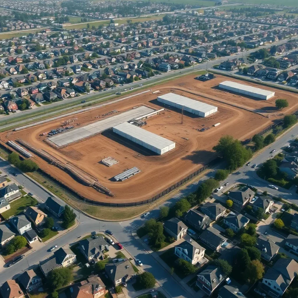 Construction site of xAI data center in Memphis with community members discussing in the foreground.