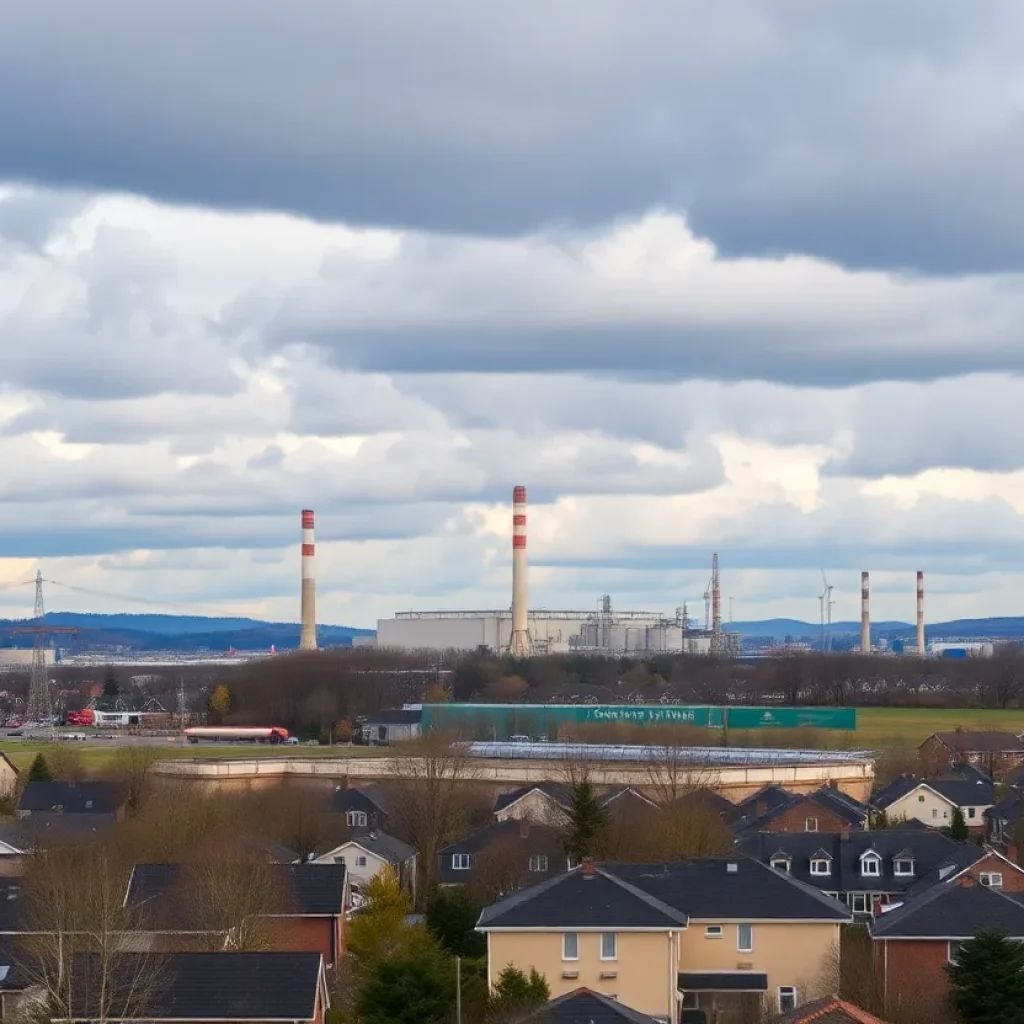 Industrial gas turbines powering a facility in Memphis, surrounded by residential homes.