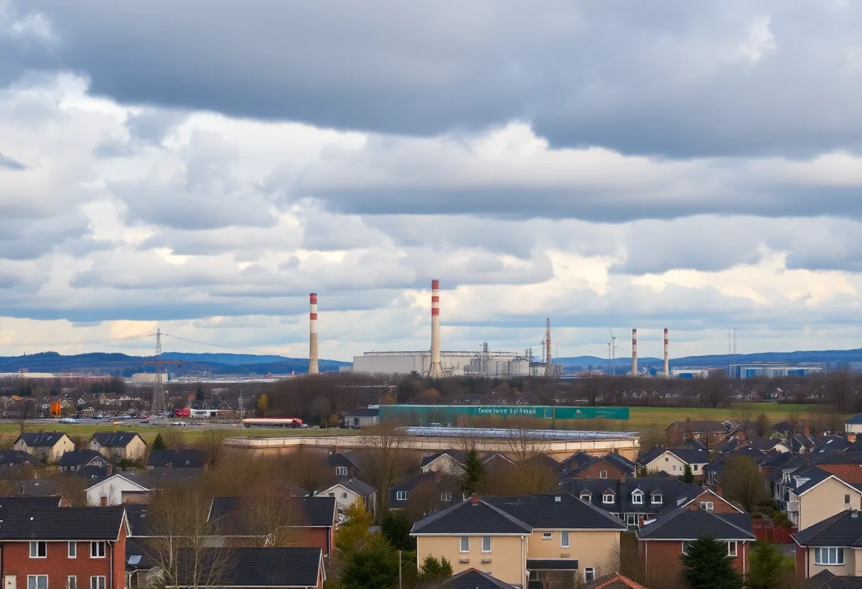 Industrial gas turbines powering a facility in Memphis, surrounded by residential homes.