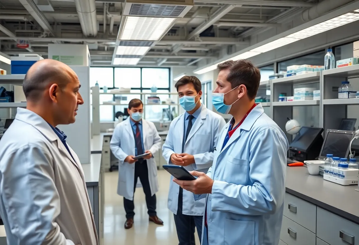 Public health professionals working in a modern laboratory at the CDC