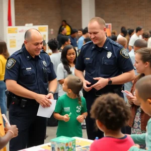 Police officers interacting with local youth at a community event.
