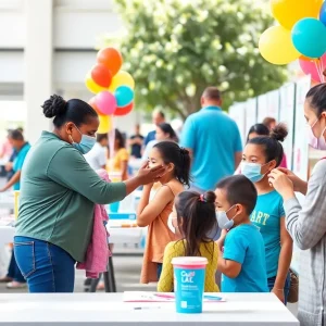 Families receiving immunizations at a health fair event