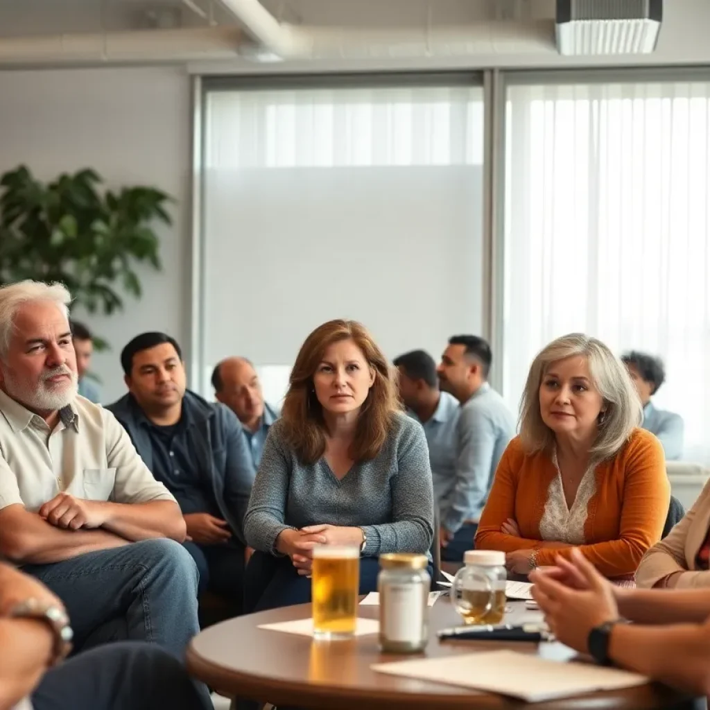 Participants at a community meeting focused on opioid recovery