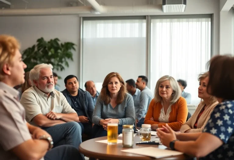 Participants at a community meeting focused on opioid recovery