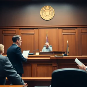 Courtroom scene during a legal dispute over school governance