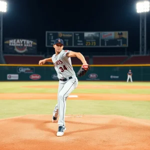 Ethan Young pitching during a game for East Carolina University