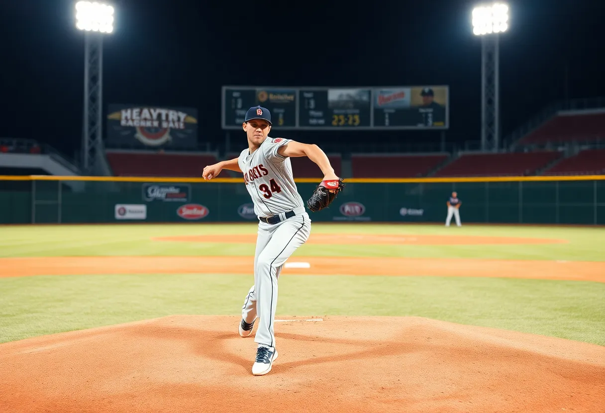 Ethan Young pitching during a game for East Carolina University