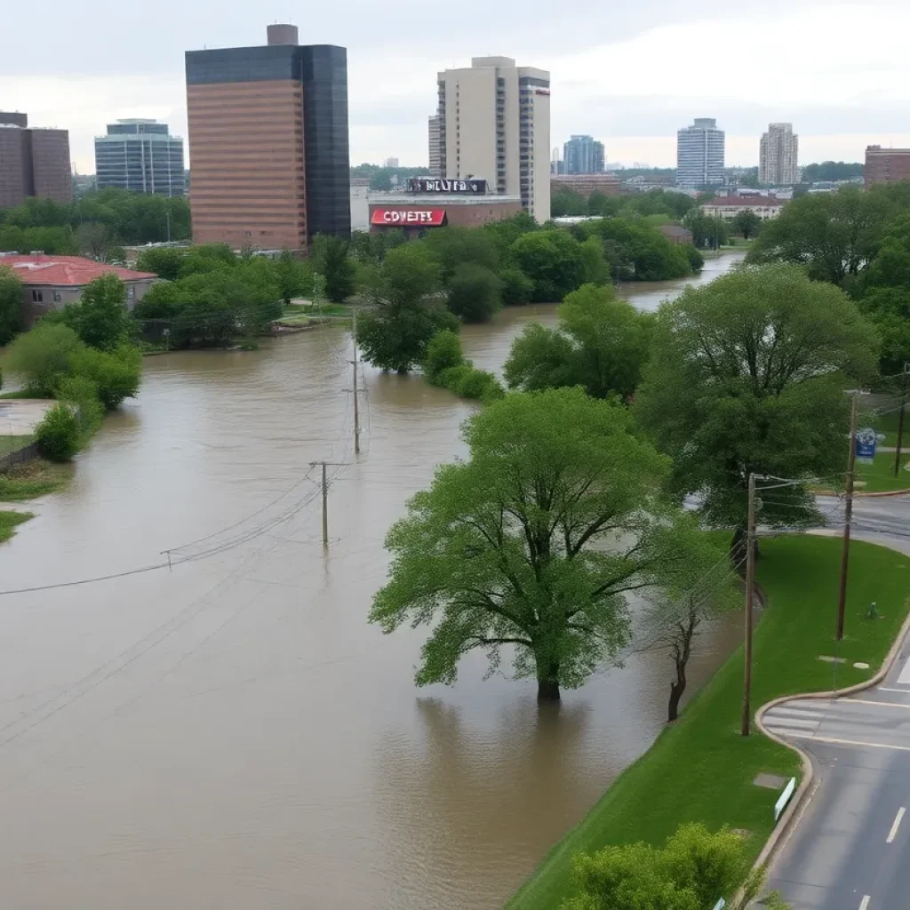Aerial view of the flooded Wolf River in Memphis