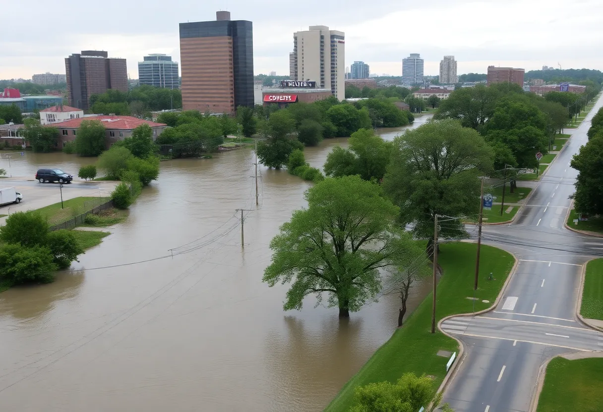 Aerial view of the flooded Wolf River in Memphis