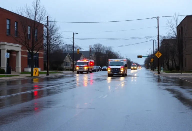 Flooded street in Germantown, showing emergency vehicles.