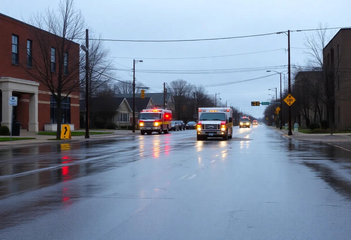Flooded street in Germantown, showing emergency vehicles.