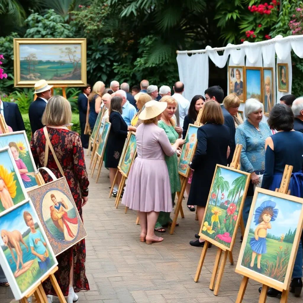 Attendees at the Incognito Art Auction surrounded by diverse artworks