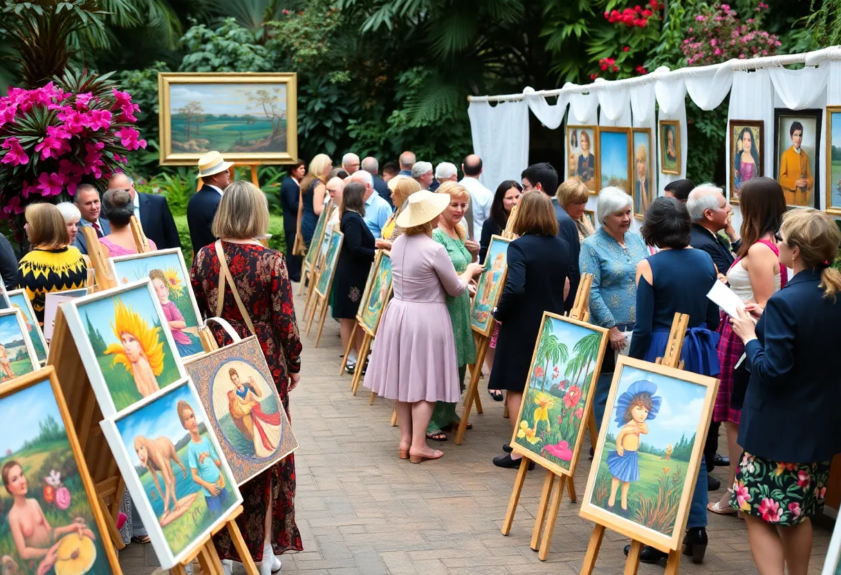 Attendees at the Incognito Art Auction surrounded by diverse artworks