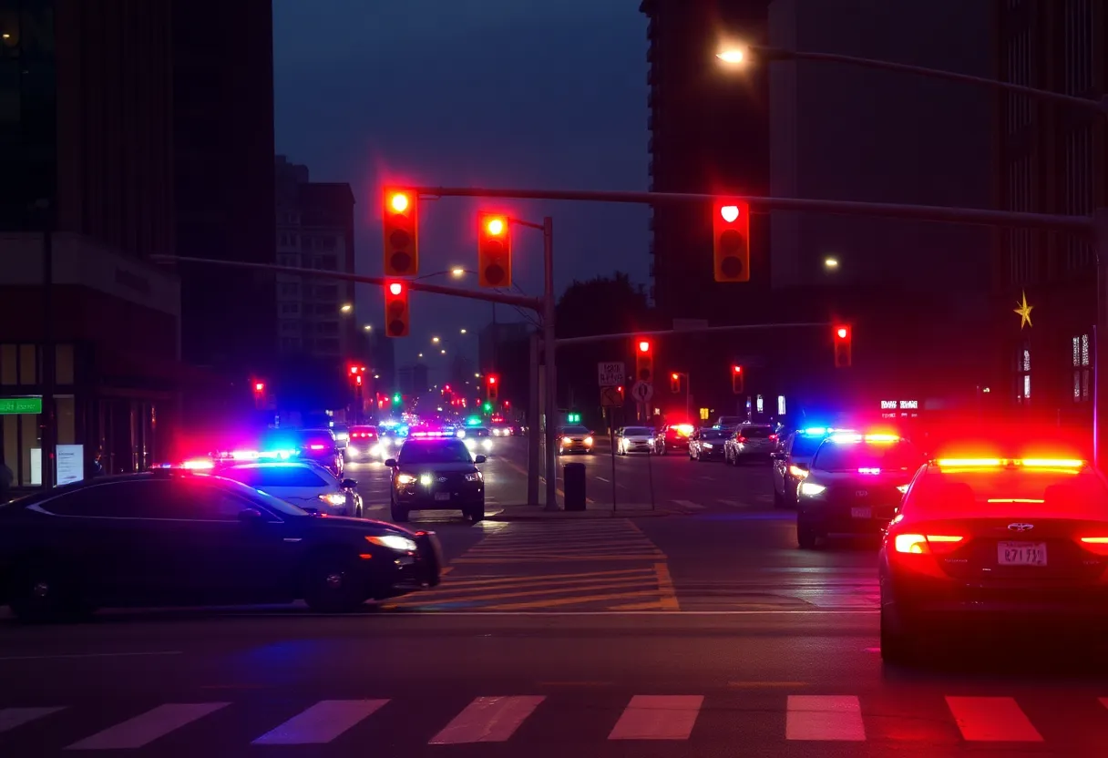 Police lights at an urban intersection in Memphis