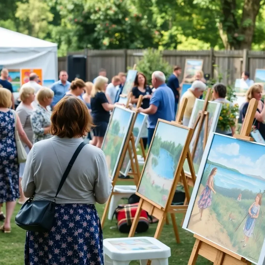 Attendees enjoying the Memphis Art Auction at the Botanic Garden