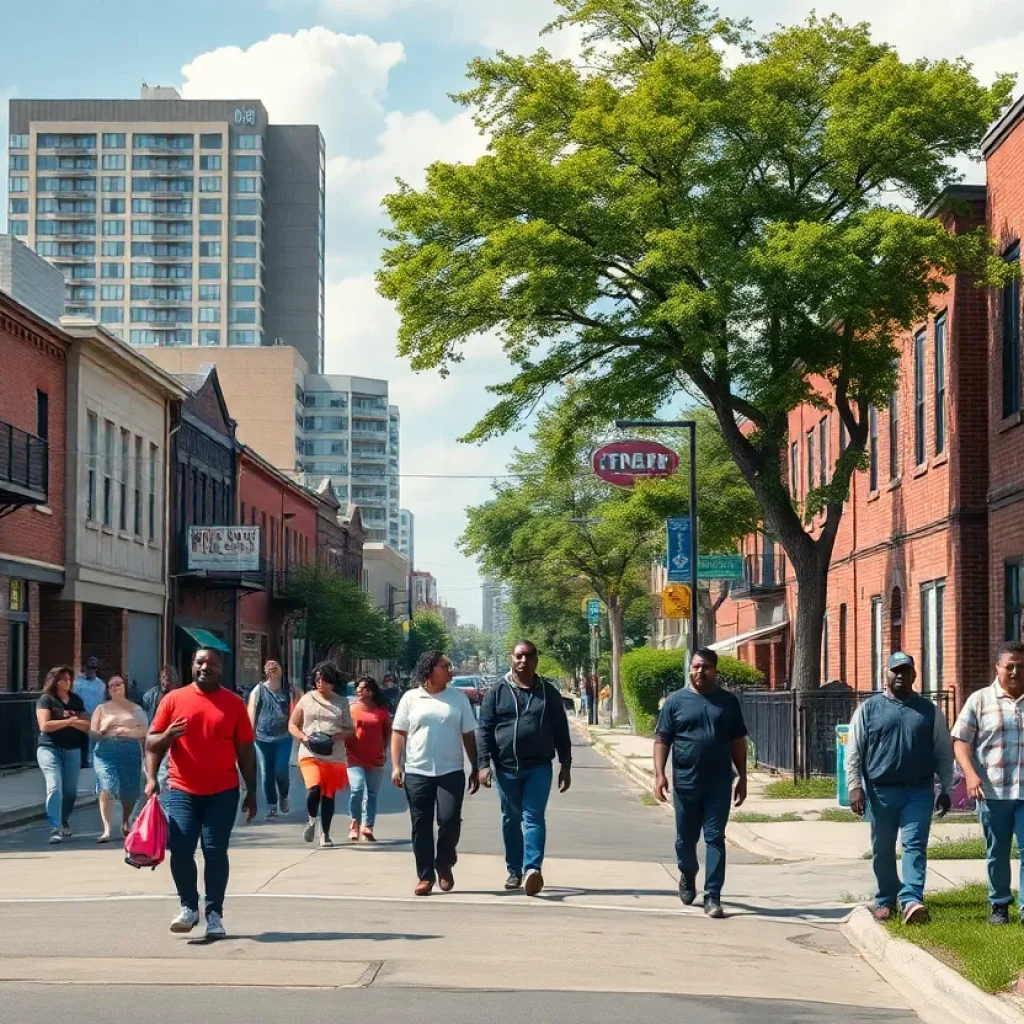 A view of the cityscape of Memphis with people engaged in community activities.