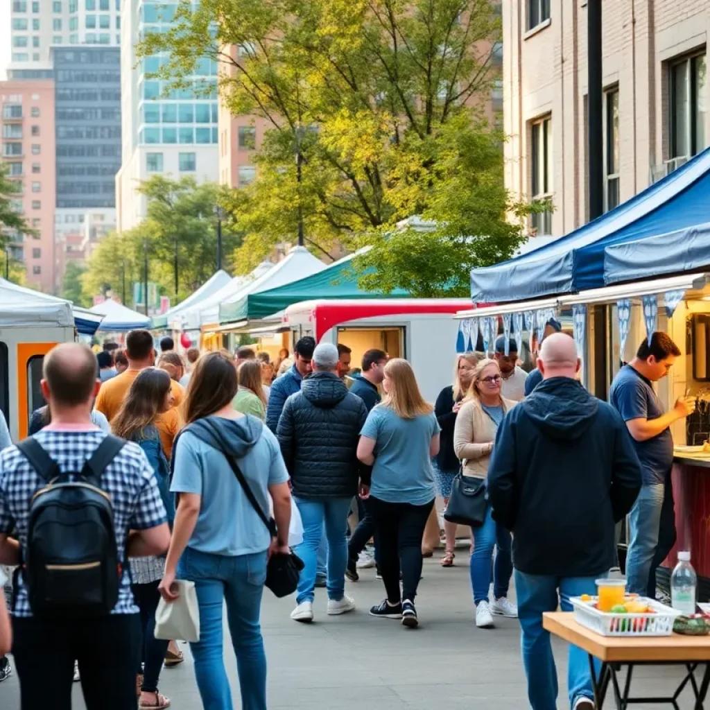 Community members engaging at a local event in Memphis with food trucks and activities.