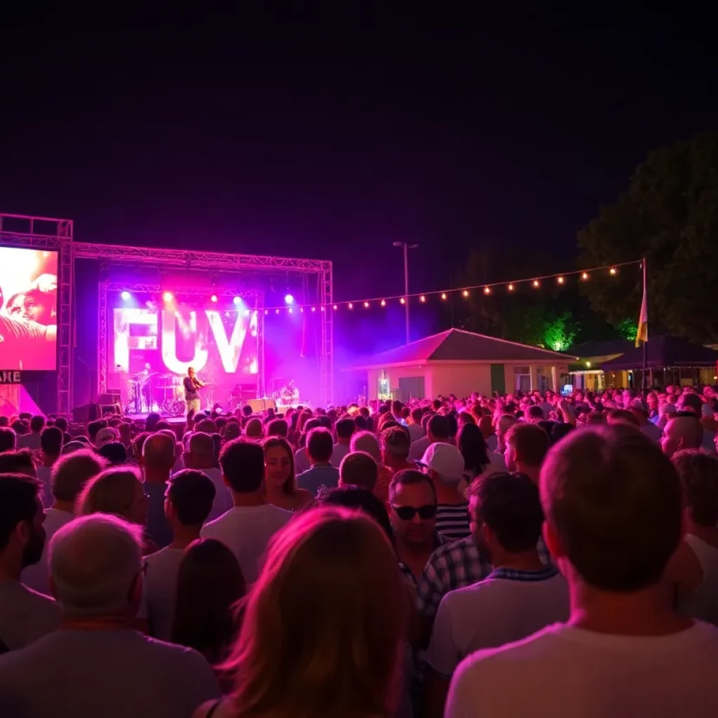 A lively summer concert in Memphis with an audience enjoying live music.