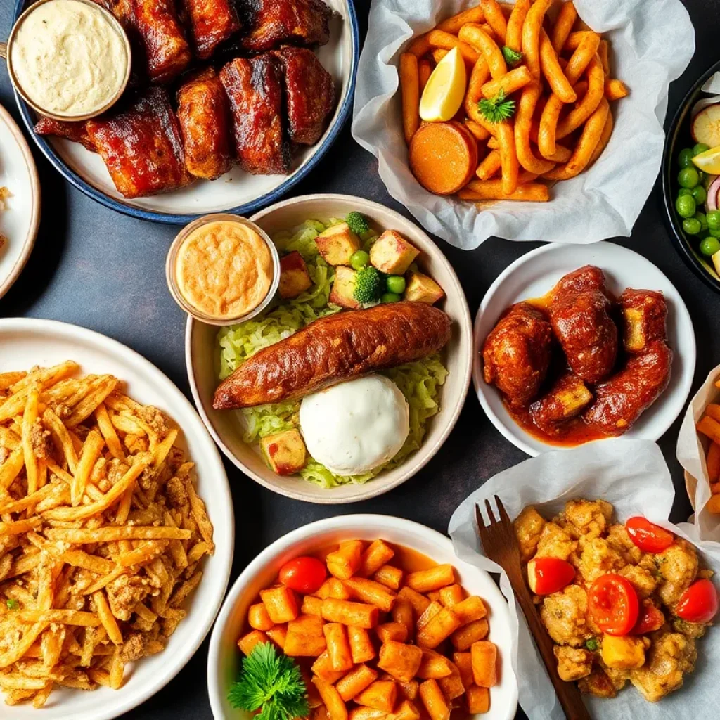 An assortment of popular Memphis dishes showcasing local culinary diversity.