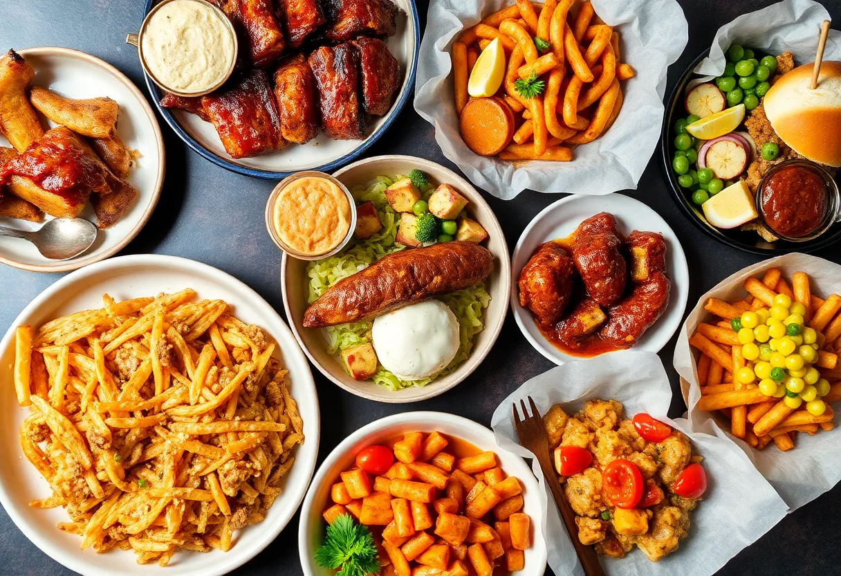 An assortment of popular Memphis dishes showcasing local culinary diversity.