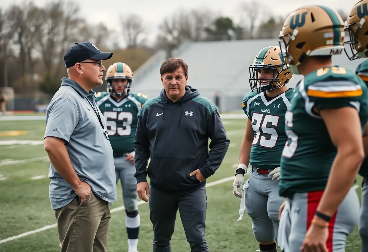 Memphis football team discussing game strategy