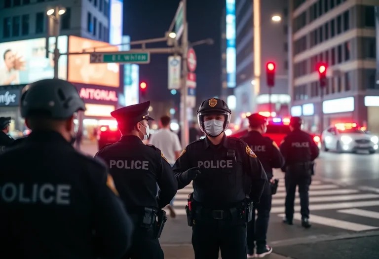 Police officers responding to a shooting incident at an urban intersection