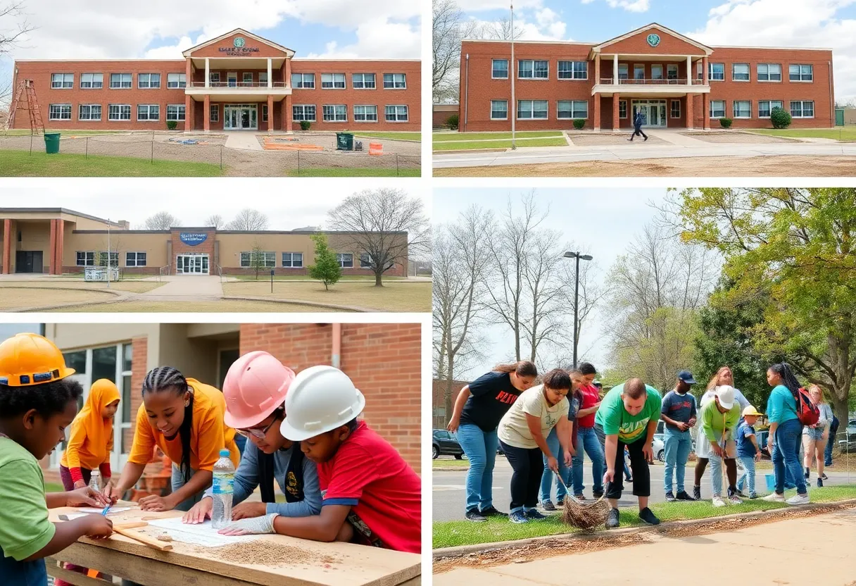 Memphis school buildings undergoing upgrades with students engaged in learning.