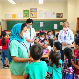 Students receiving wellness checks at school