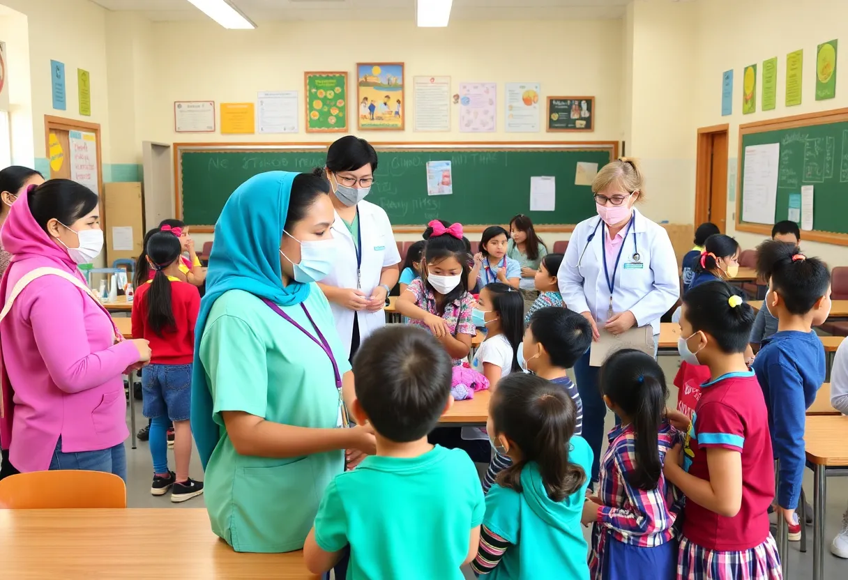 Students receiving wellness checks at school