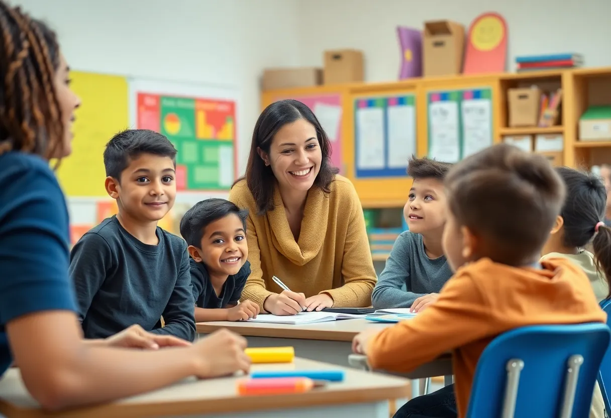 Students engaged in a learning activity with a teacher