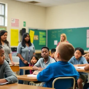Students in a Memphis classroom discussing educational programs.