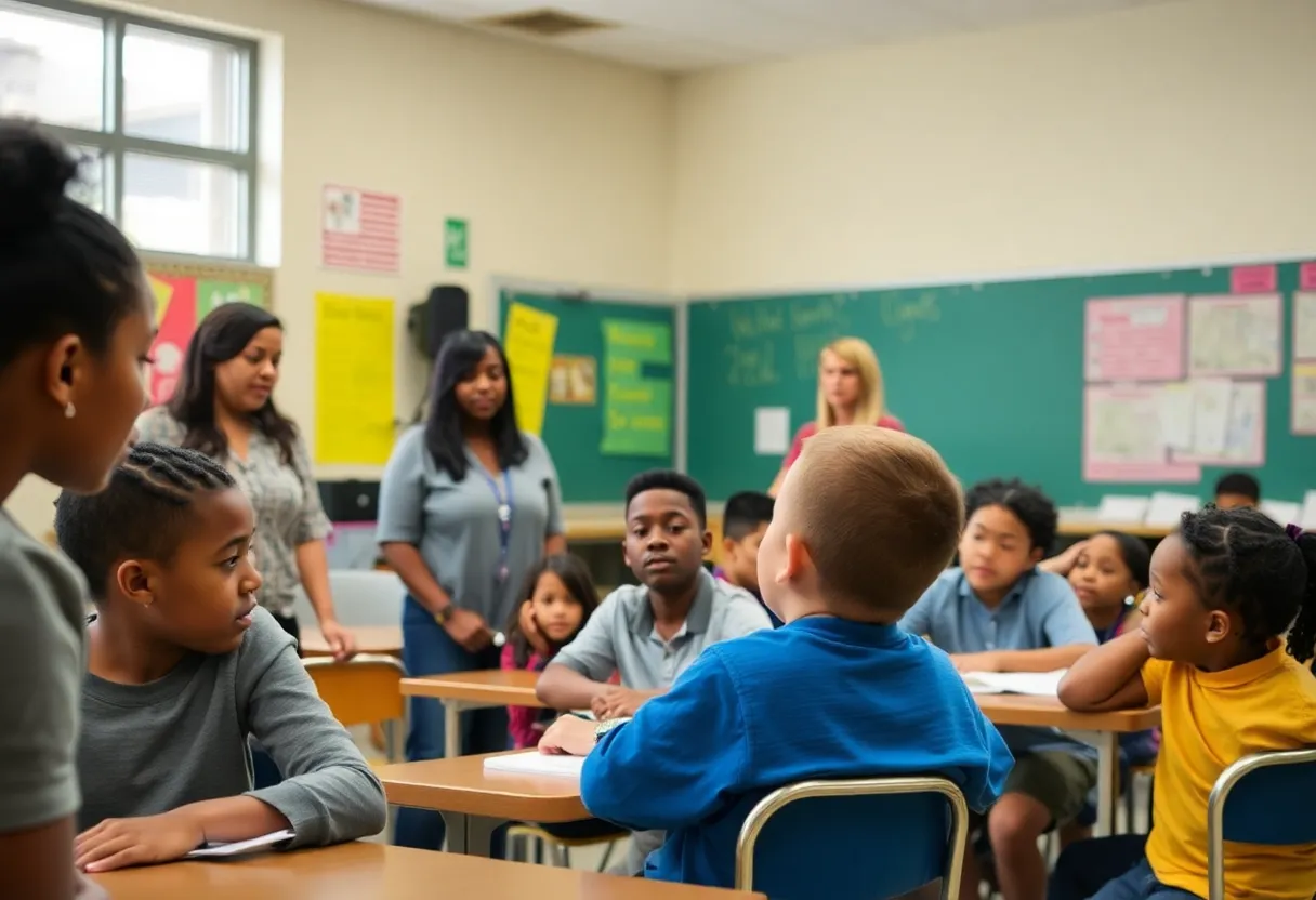 Students in a Memphis classroom discussing educational programs.