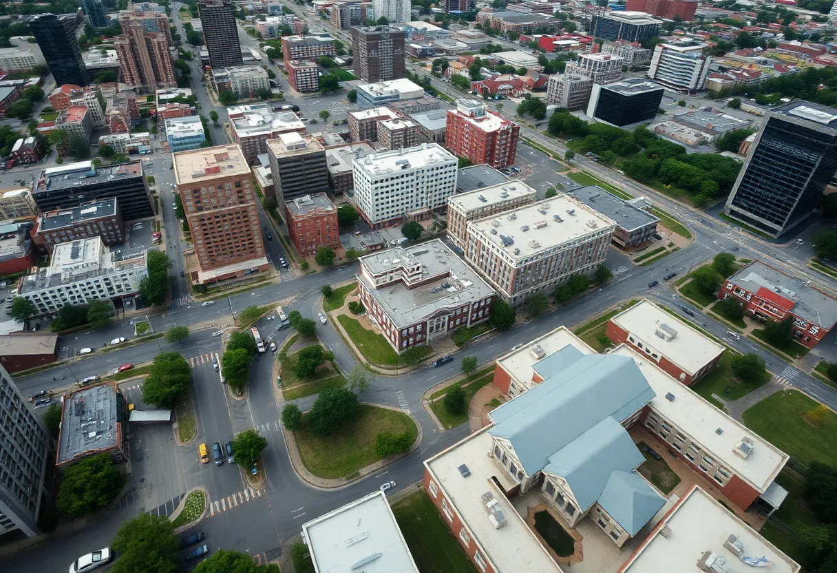Aerial view of Memphis showing the skyline and local educational facilities.