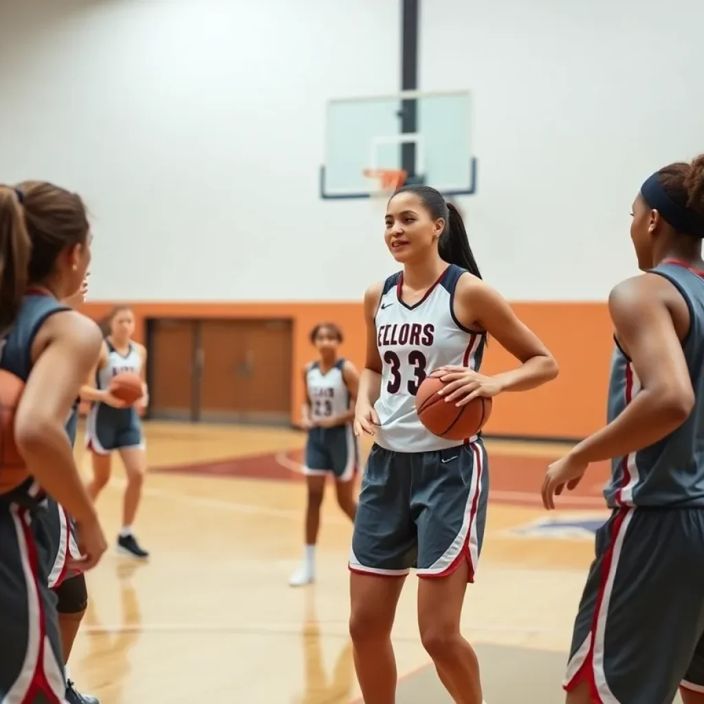 Women's basketball players competing on the court during a game