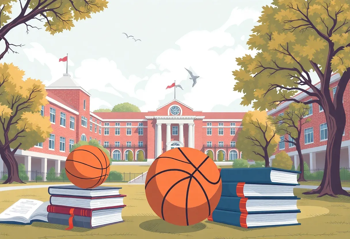 University of Memphis athletic facilities with books and basketballs.
