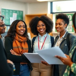 Diverse education leaders engaged in a strategy discussion.