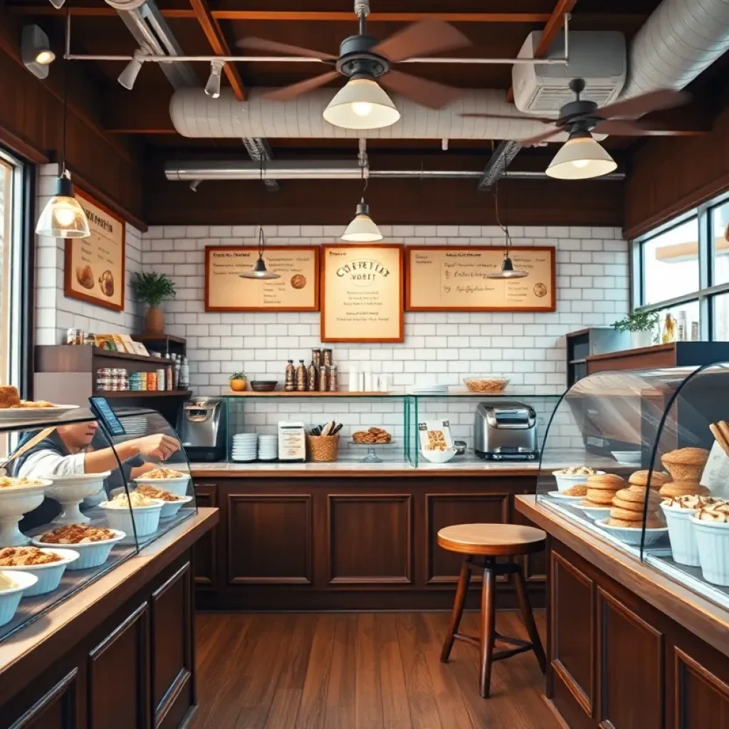 Interior of the Peach Cobbler Factory showcasing desserts