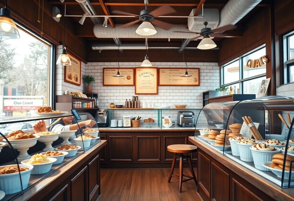 Interior of the Peach Cobbler Factory showcasing desserts