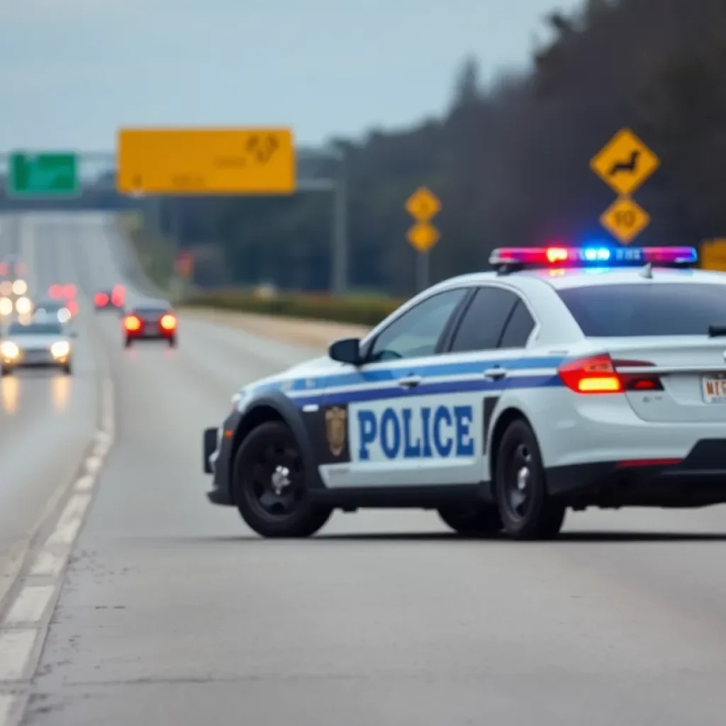 Police car on the highway after a pursuit incident