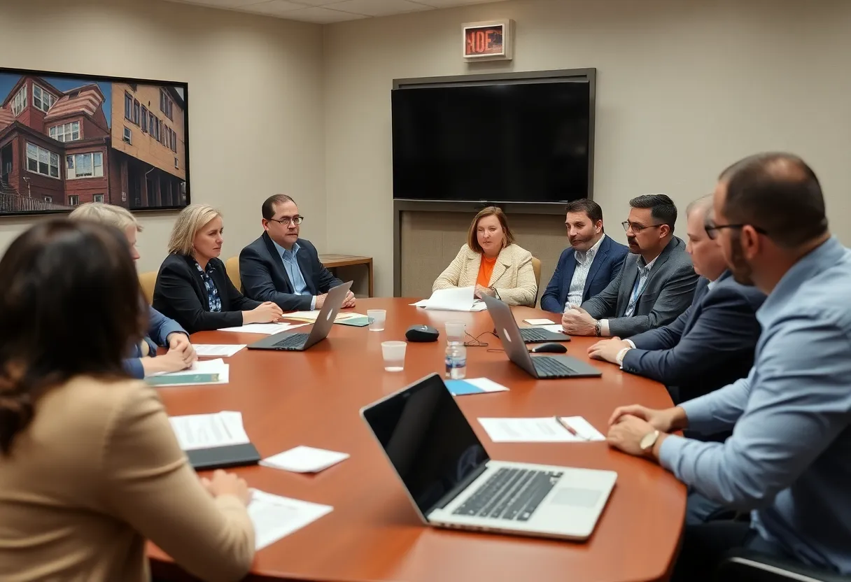 Officials in a meeting discussing MSCS board elections