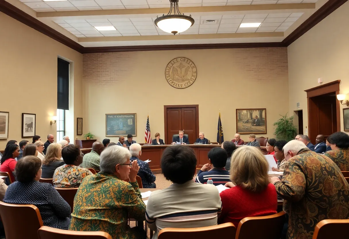 Community meeting discussing local governance and property taxation in Shelby County.