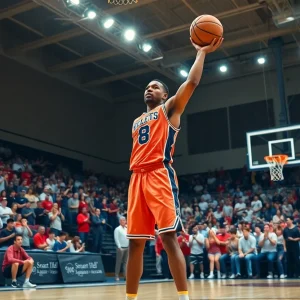 A basketball player in action during a game