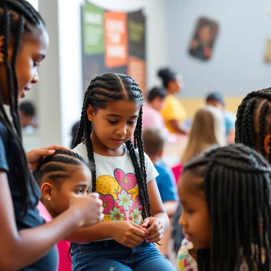 Girls participating in a hairstyling program at Teens Slay University