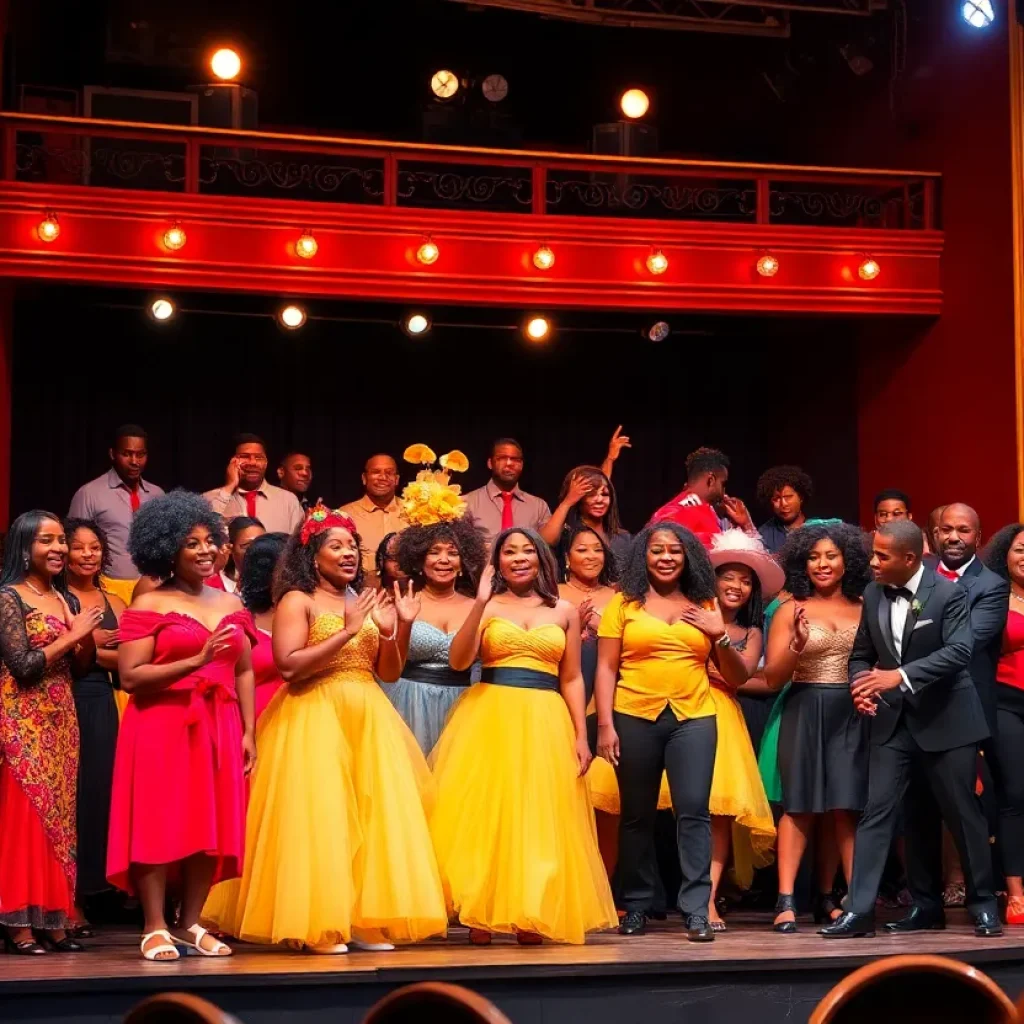 Scene from The Wiz musical featuring an all-Black cast on stage