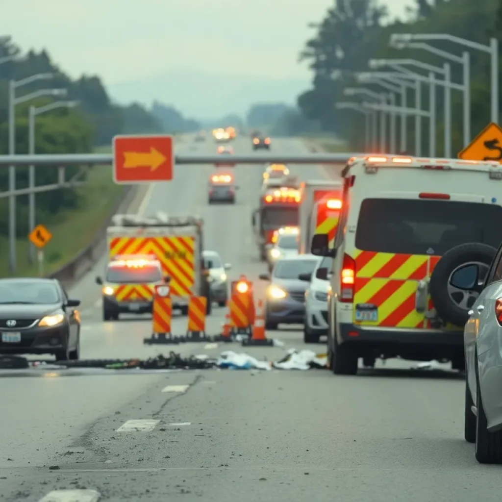 Crash scene involving multiple vehicles on a highway